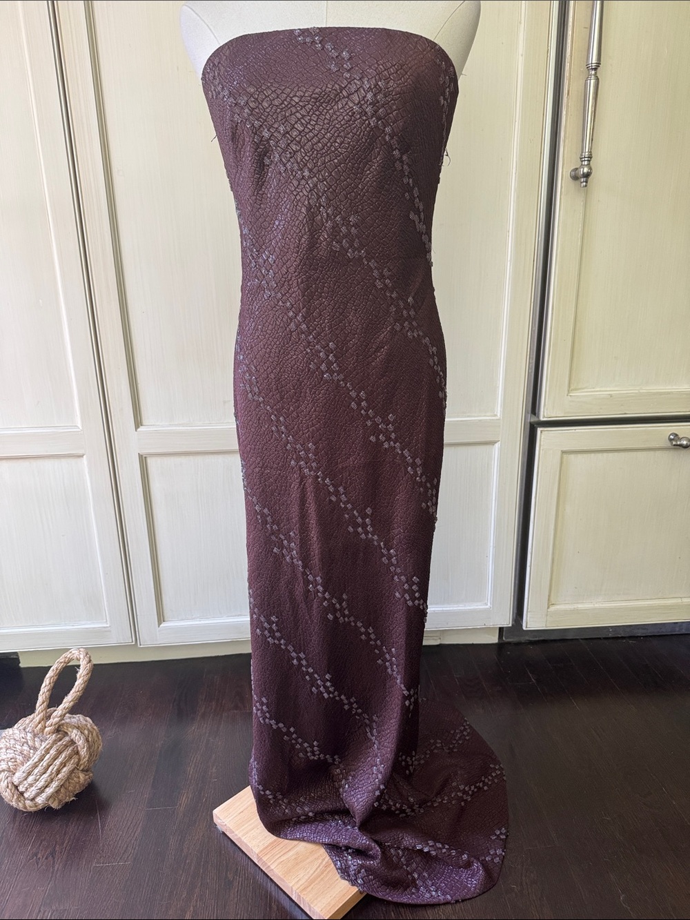 Vintage Carmen Marc Valvo Strapless Textured eggplant/burgundy gown